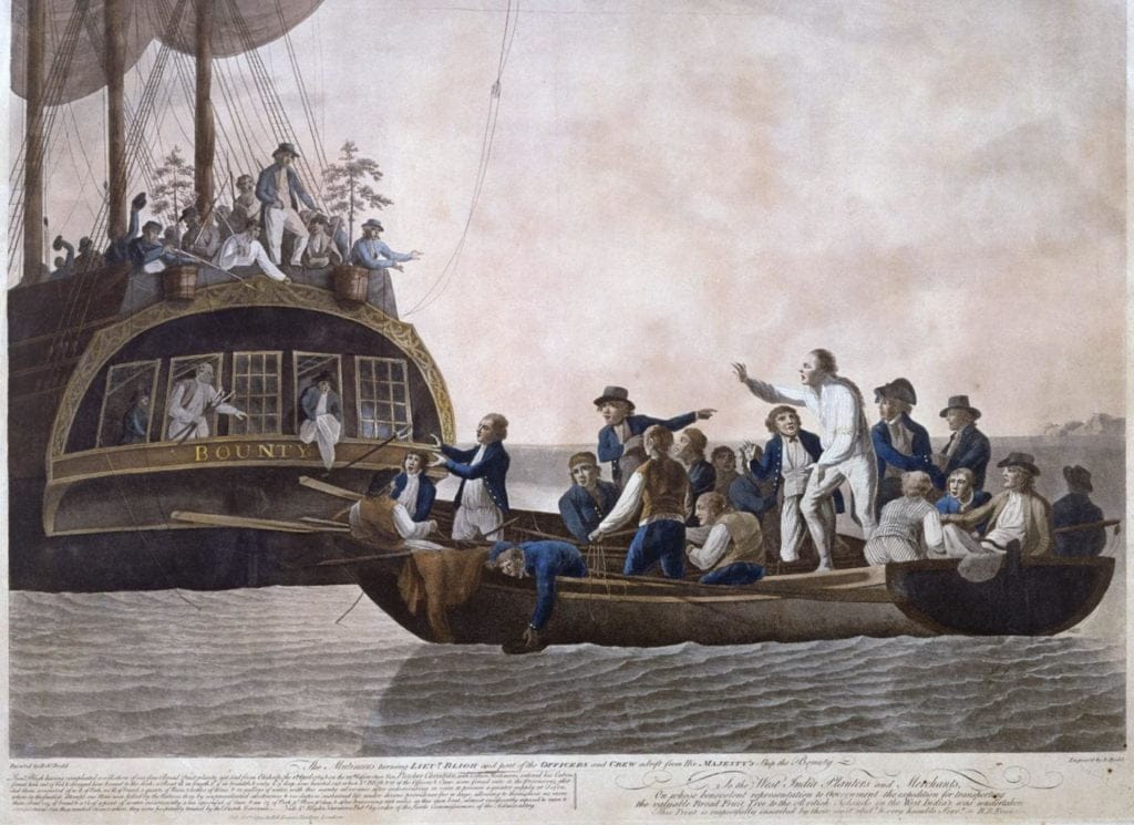 Photo of Captain Bligh being set adrift by the crew of HMS Bounty after the mutiny